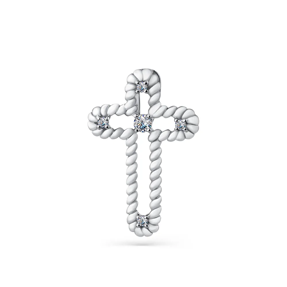 Cruce din aur alb cu Cubic Zirconia Incolor
