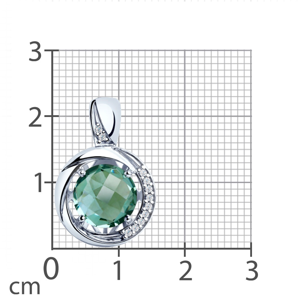 Подвеска из серебра с камнями Фианит, Кварц зеленый (синт.)