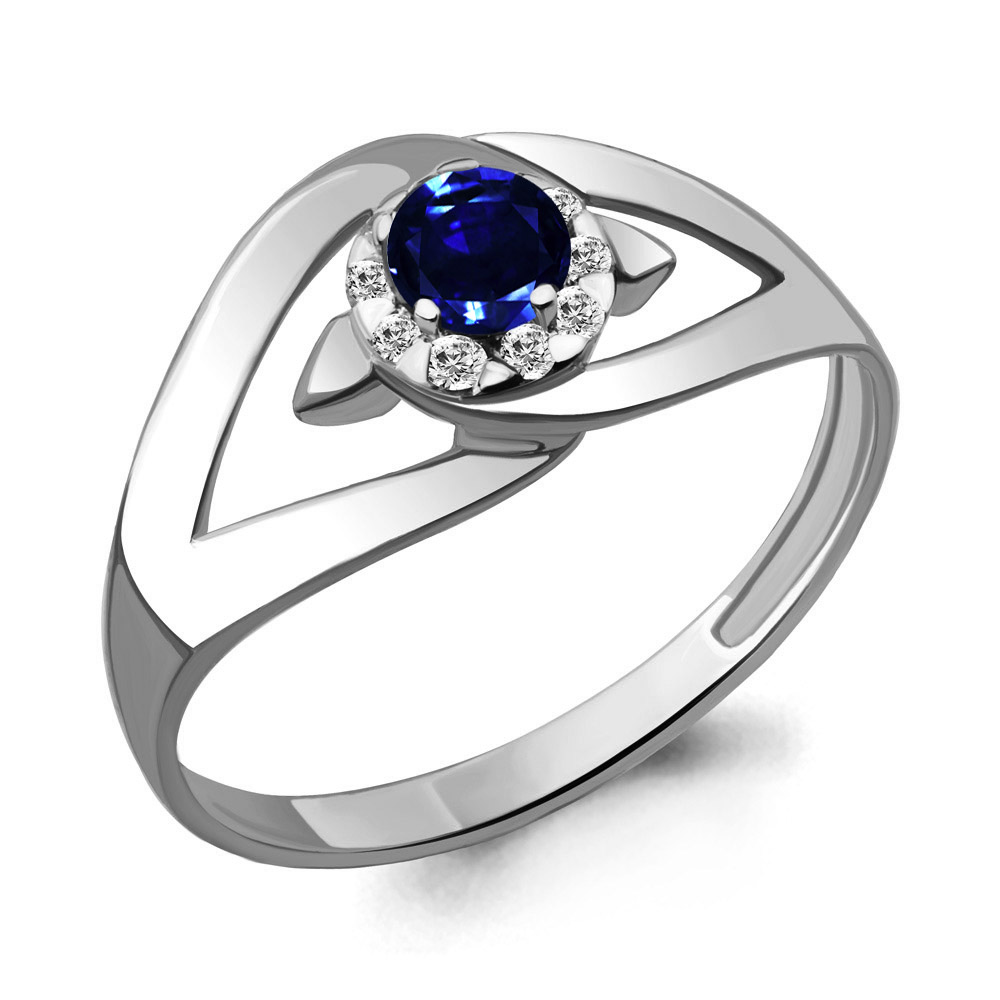 Inel din aur alb cu pietre Diamant, Safir
