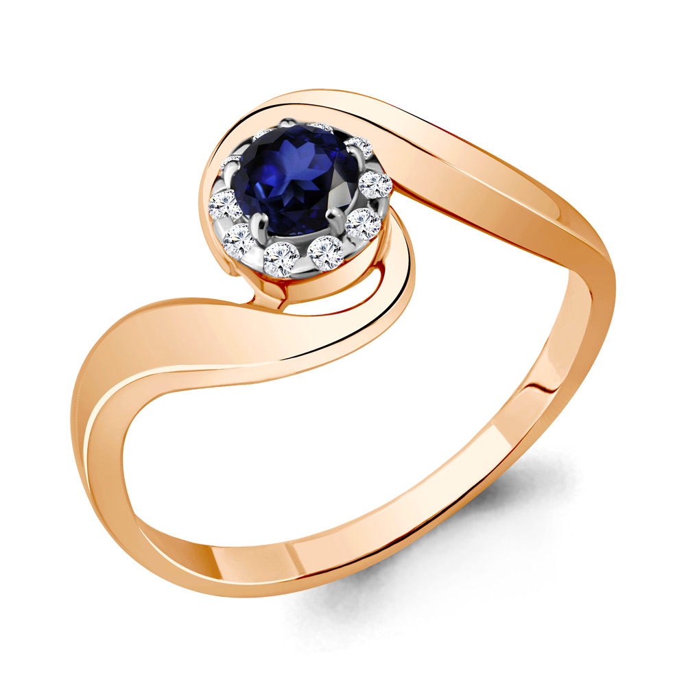 Inel din aur roșu cu pietre Diamant, Safir Hidro