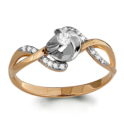 Кольцо из белого и красного золота с камнями Бриллиант