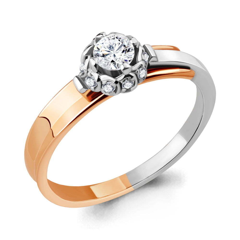 Inel din aur alb și roșu cu pietre Diamant