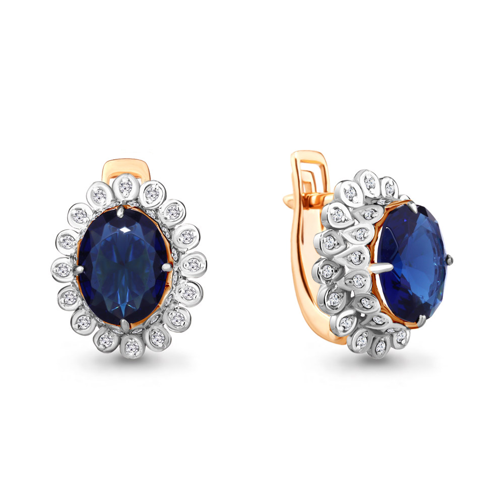 Cercei din aur roșu cu pietre Diamant, Safir