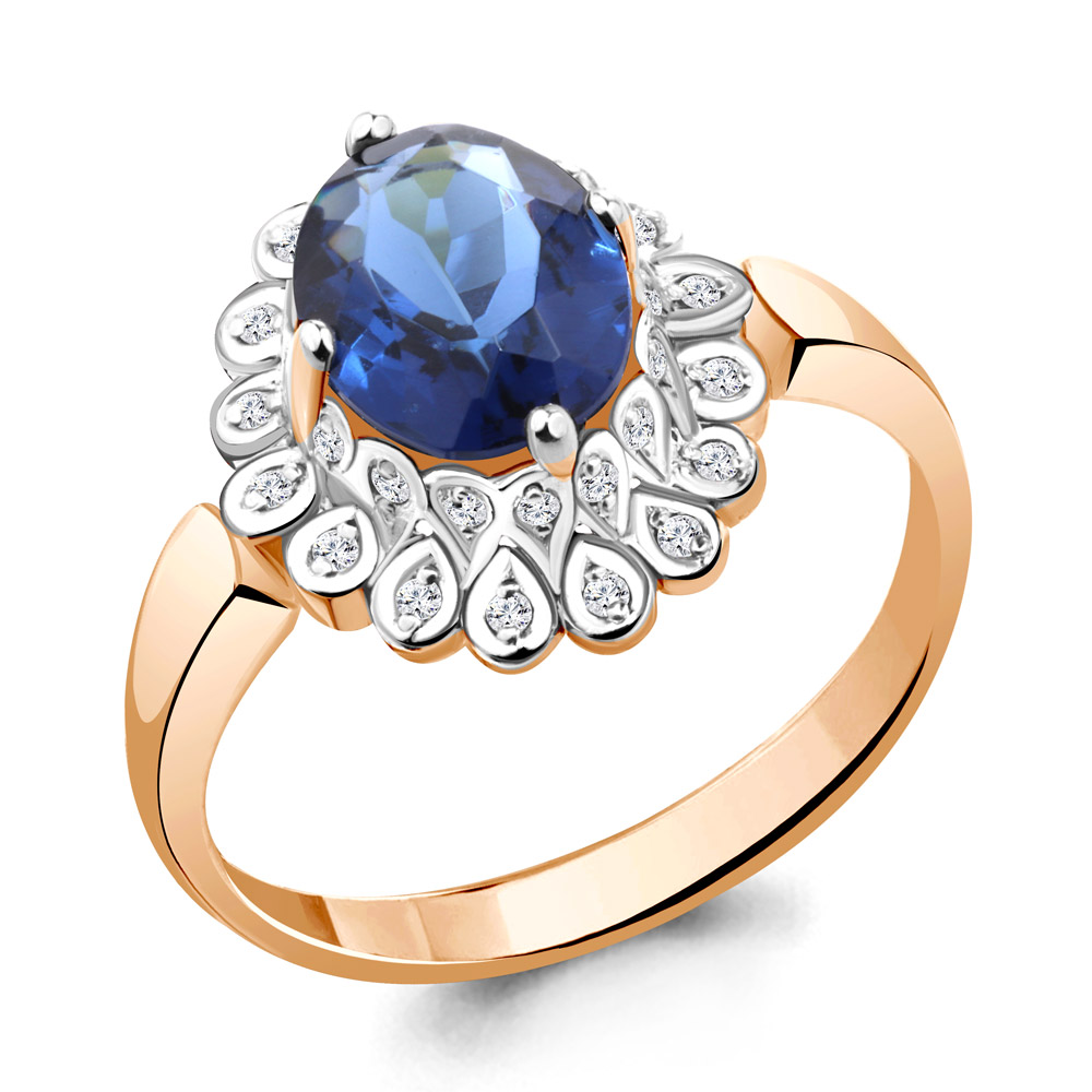 Inel din aur roșu cu pietre Diamant, Safir