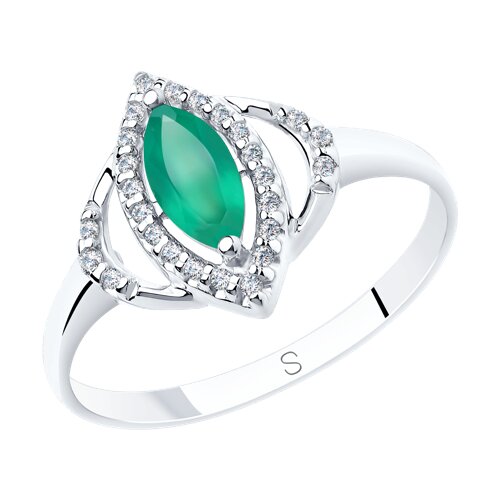 Inel din argint  cu pietre Cubic Zirconia Incolor, Agat verde