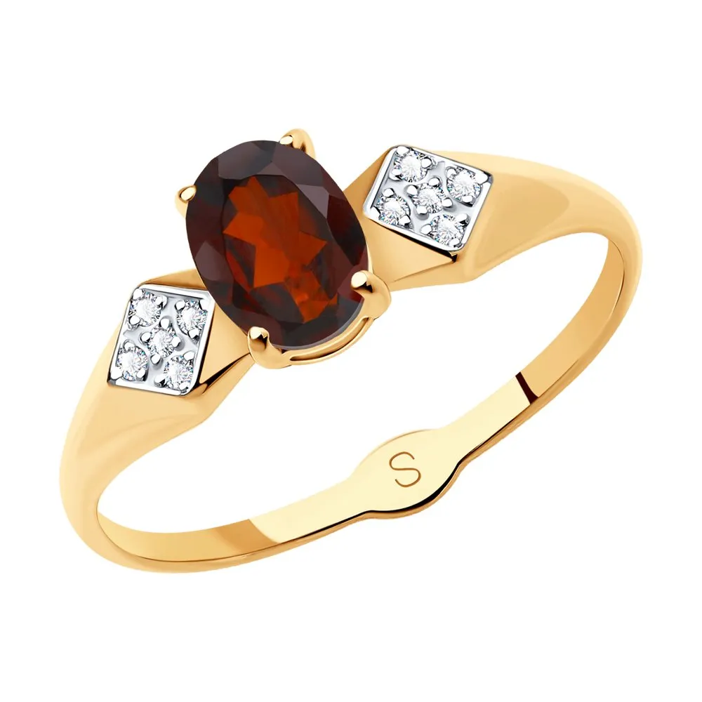 Inel din aur roșu cu Cubic Zirconia Incolor, Granat
