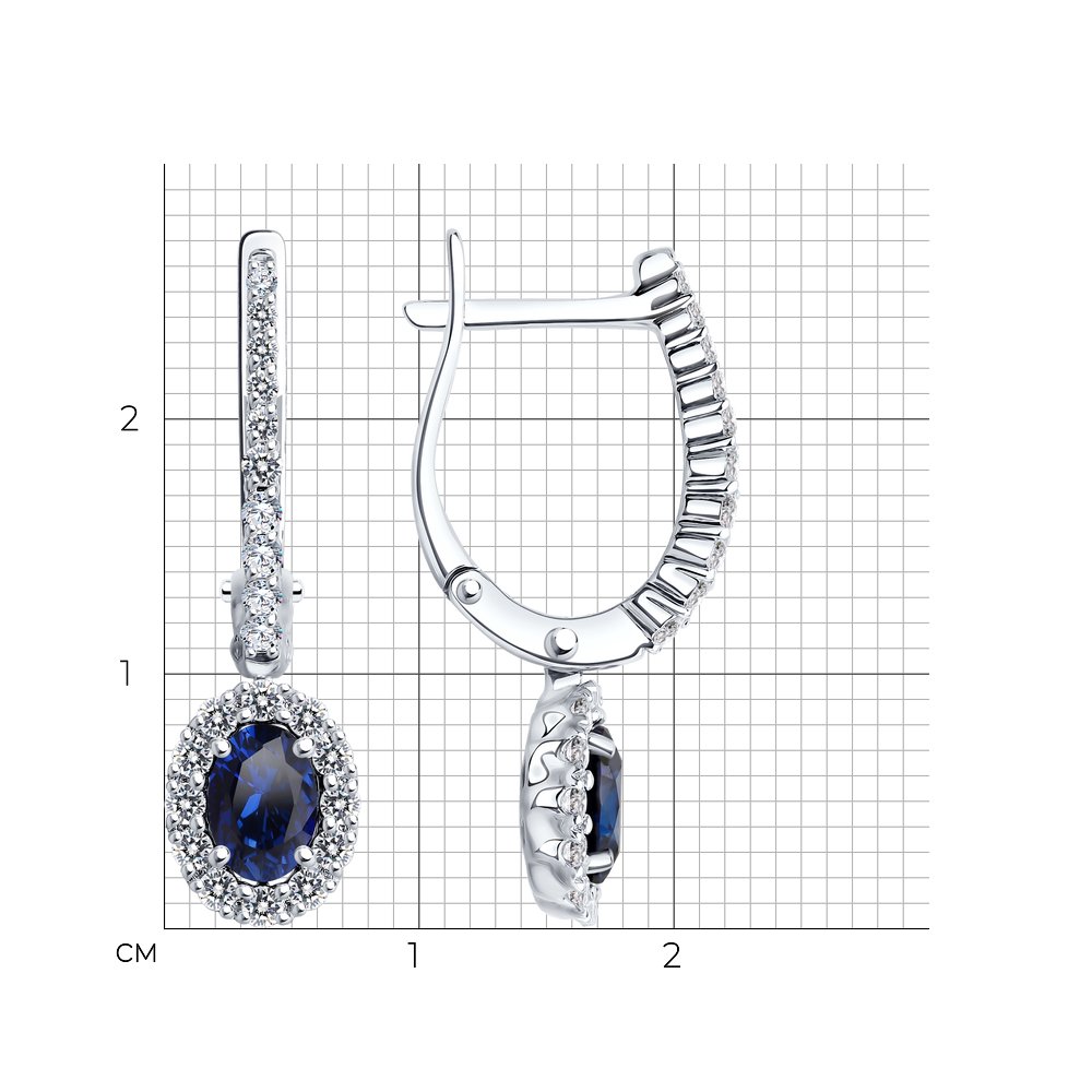 Cercei Suspendați din aur alb cu pietre Diamant, Safir