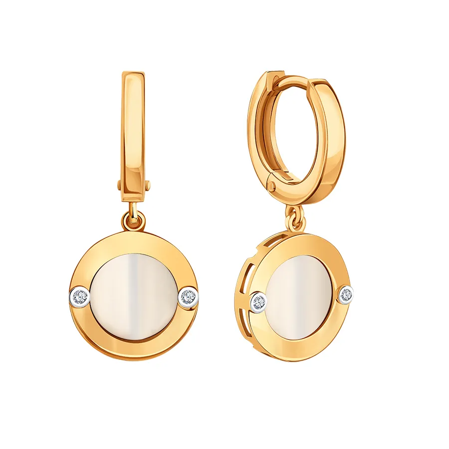 Cercei Creole din aur roșu cu Cubic Zirconia Incolor, Sidef Alb