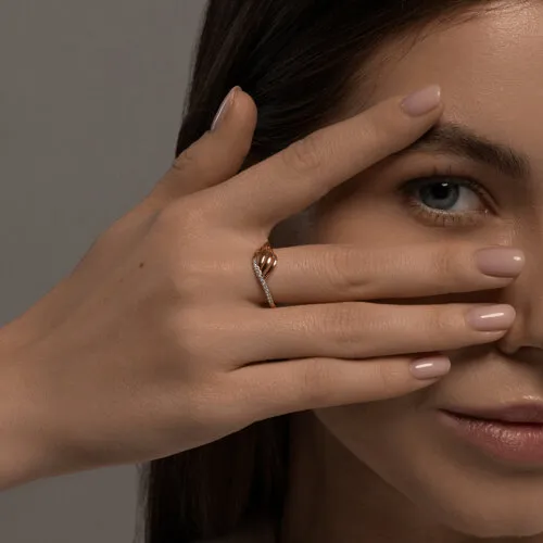 Inel din aur roșu cu Cubic Zirconia Incolor
