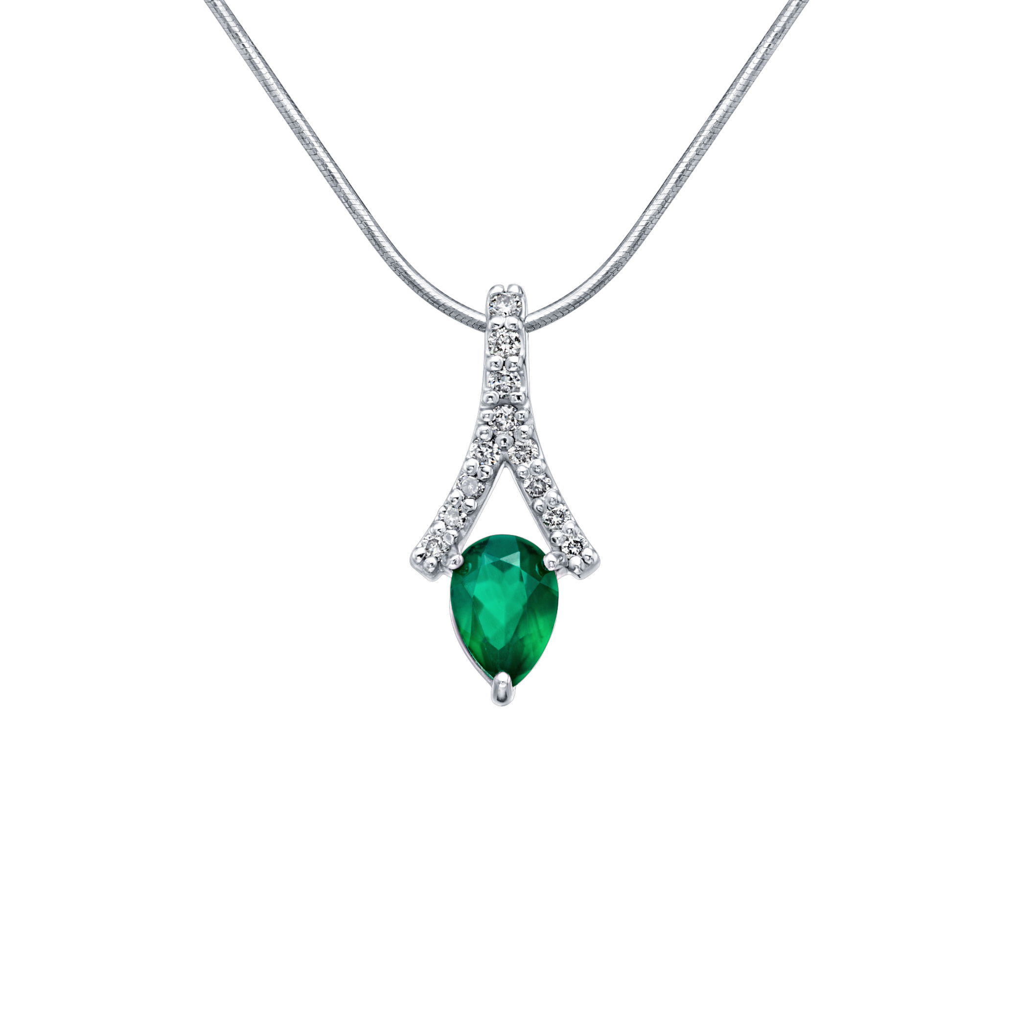 Pandantiv din aur alb cu pietre Diamant, Agat verde