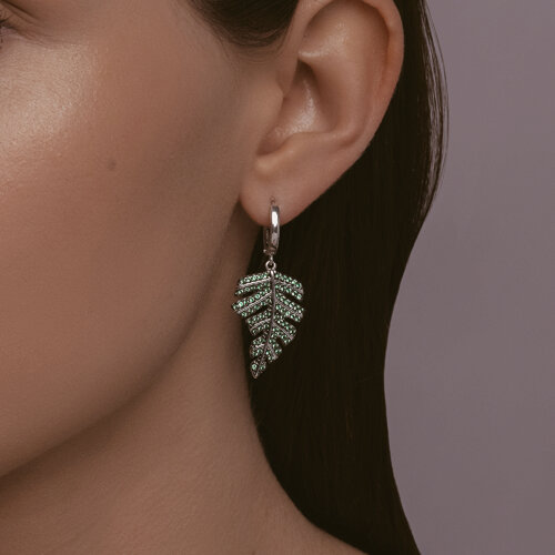 Cercei Pusete din argint  cu pietre Cubic Zirconia Verde