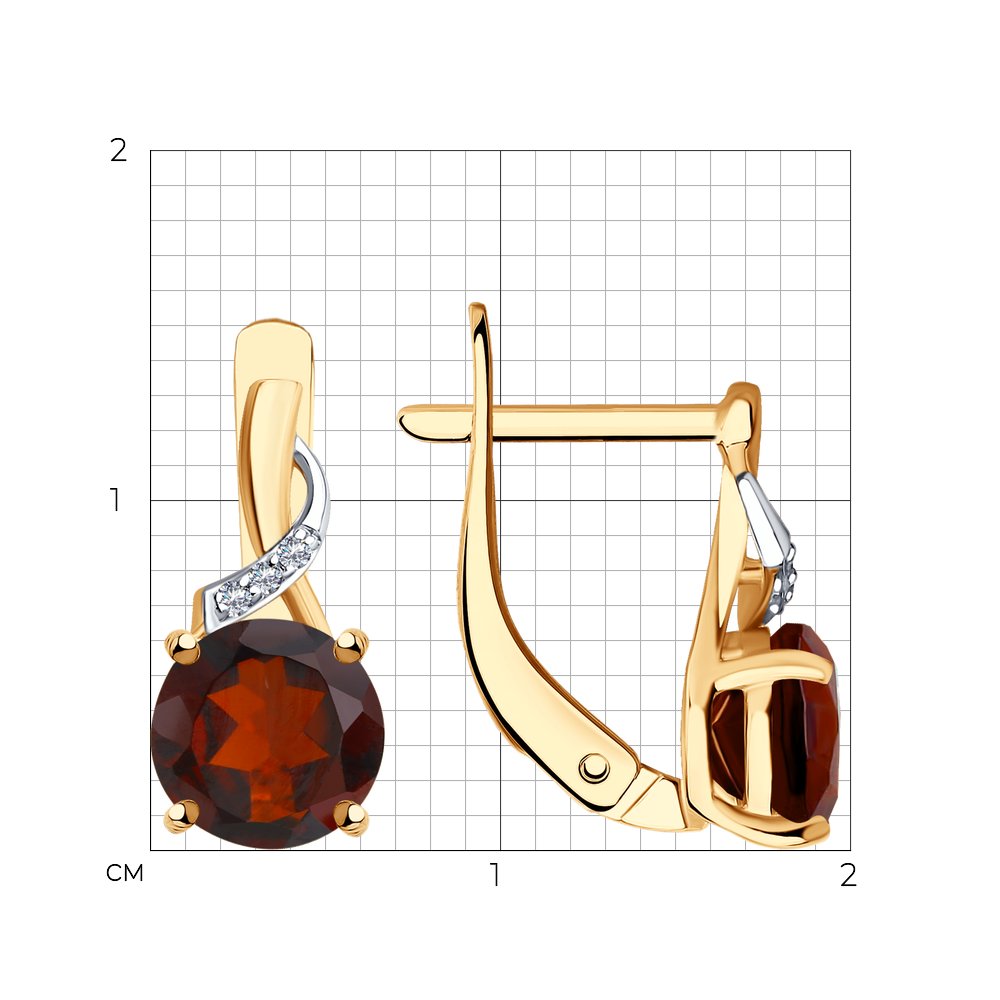Cercei din aur roșu cu pietre Diamant, Granat