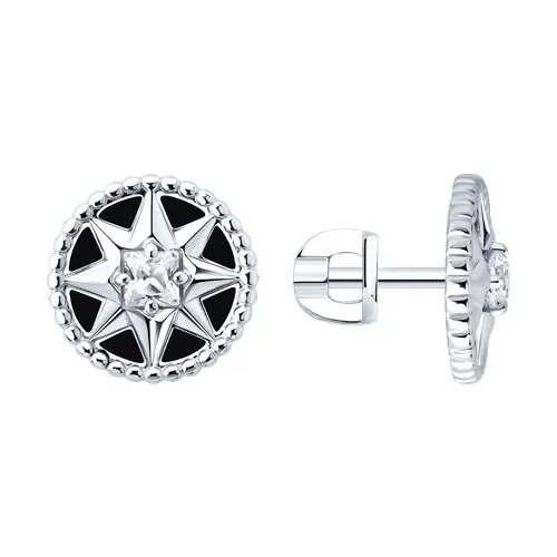 Cercei Pusete din argint cu Cubic Zirconia Incolor, Emailare