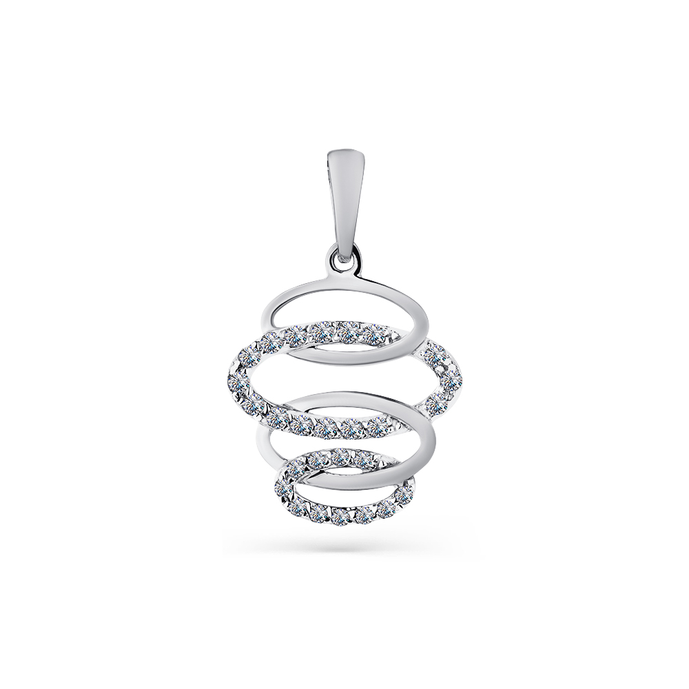 Pandantiv din aur alb cu pietre Cubic Zirconia Incolor