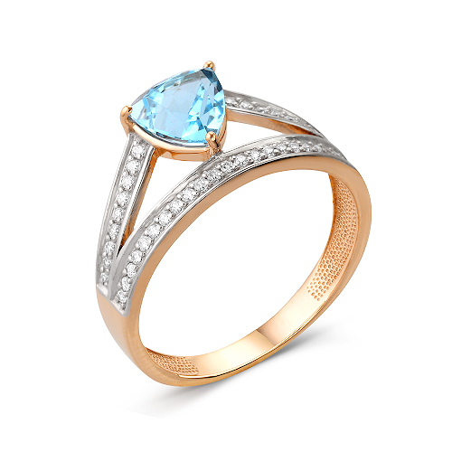 Inel din aur roșu cu pietre Cubic Zirconia Incolor, Topaz