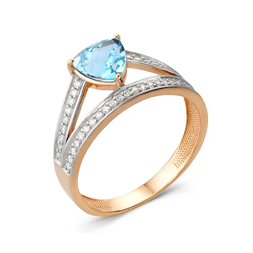 Inel din aur roșu cu Cubic Zirconia Incolor, Topaz
