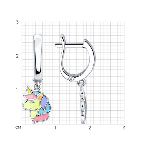 Серьги Длинные из серебра с камнями Эмаль