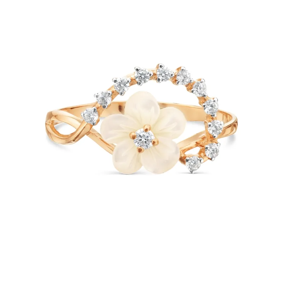 Inel din aur roșu cu Cubic Zirconia Incolor, Sidef Alb