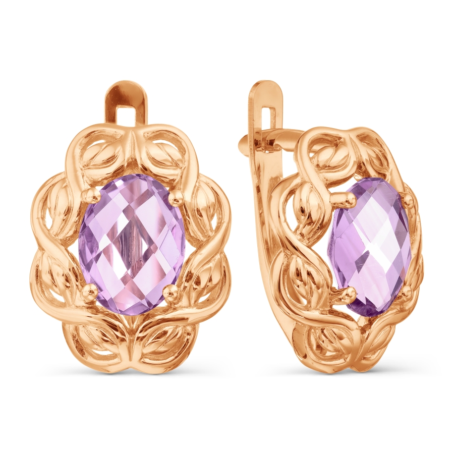 Серьги из красного золота с камнями Аметист