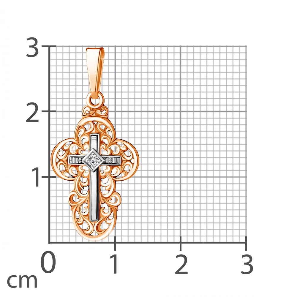 Cruce din aur roșu cu Cubic Zirconia Incolor