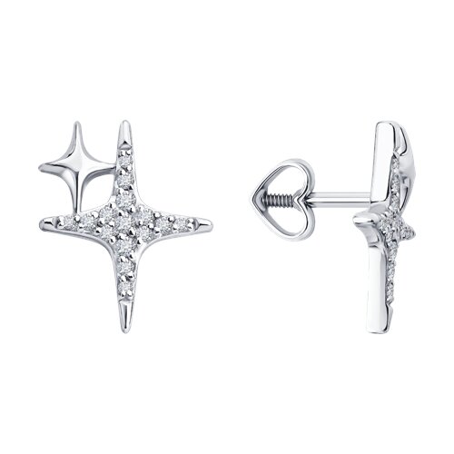 Серьги Пусеты из белого золота с камнями Бриллиант