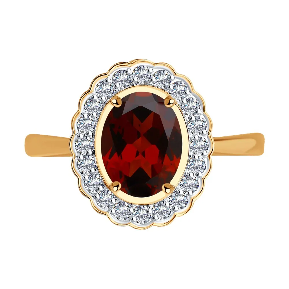 Inel din aur roșu cu Cubic Zirconia Incolor, Granat