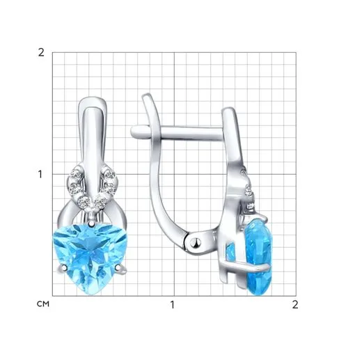 Cercei din argint cu Cubic Zirconia Incolor, Topaz albastru