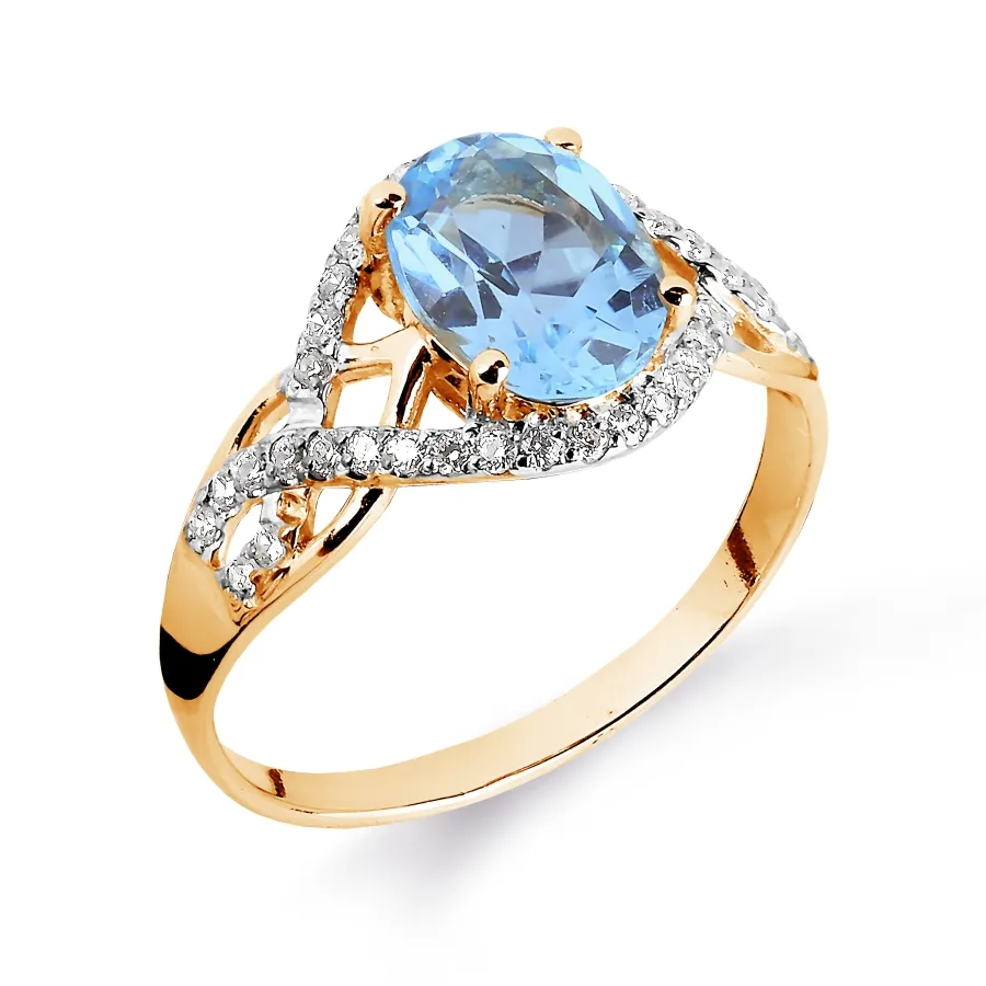 Inel din aur roșu cu Cubic Zirconia Incolor, Topaz