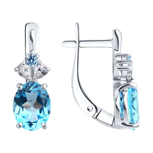Cercei din argint  cu pietre Cubic Zirconia Incolor, Cubic Zirconia Albastru și Topaz albastru