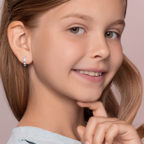 Cercei din argint  cu pietre Cubic Zirconia Incolor, Cubic Zirconia Albastru Safir
