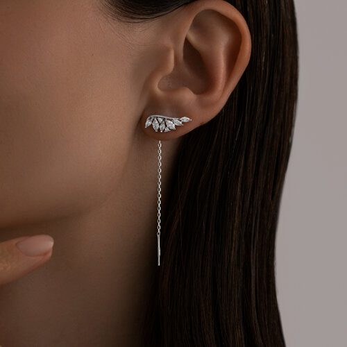 Серьги Продёвки из серебра с камнями Фианит