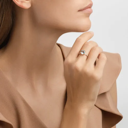 Inel din aur roșu cu Cubic Zirconia Incolor, Topaz albastru