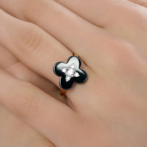 Кольцо из белого и красного золота с камнями Бриллиант, Керамика черная