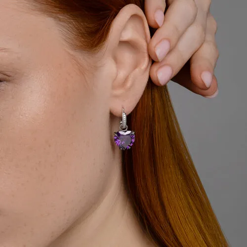Серьги Конго из серебра с камнями Фианит, Фианит Сиреневый