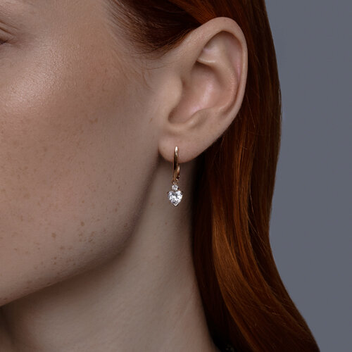 Серьги Длинные из красного золота с камнями Фианит