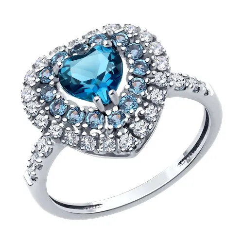 Inel din aur alb cu Cubic Zirconia Incolor, Cubic Zirconia Albastru Safir și Topaz London