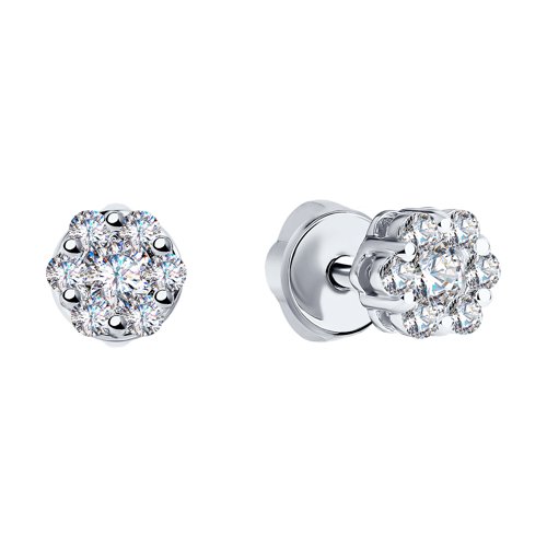 Cercei Pusete din aur alb cu pietre Cubic Zirconia Incolor