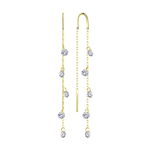 Серьги Продёвки из желтого золота с камнями Фианит