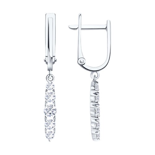 Серьги Длинные из белого золота с камнями Фианит