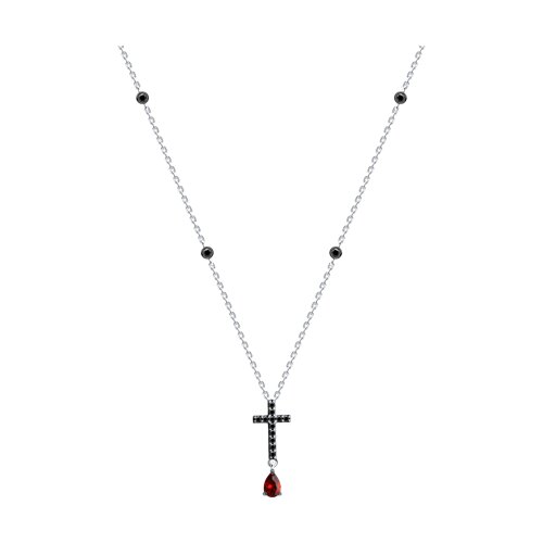 Colier din argint  cu pietre Cubic Zirconia Negru, Cubic Zirconia Roșu