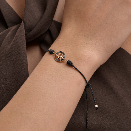 Браслет из красного золота с камнями Черный бриллиант, Текстиль