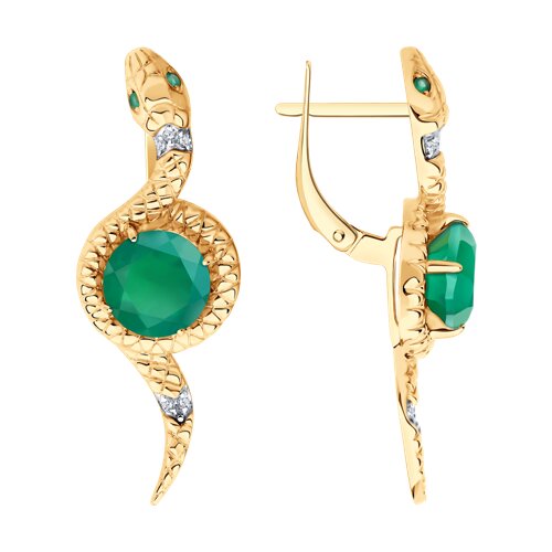 Cercei din aur roșu cu pietre Cubic Zirconia Incolor, Agat verde