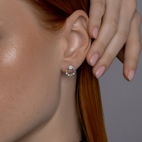 Cercei Pusete din argint  cu pietre Cubic Zirconia Colorat, Corindon (rubin)