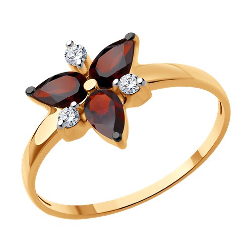 Inel din aur roșu cu pietre Cubic Zirconia Incolor, Granat