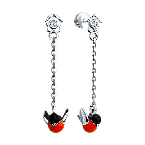 Cercei Pusete din argint cu Cubic Zirconia Incolor, Emailare
