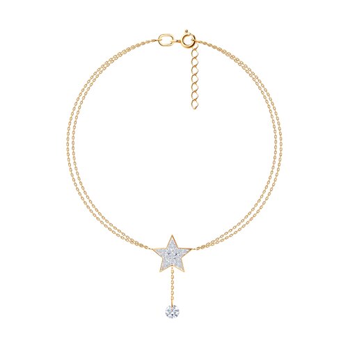 Браслет для ноги из красного золота с камнями Фианит