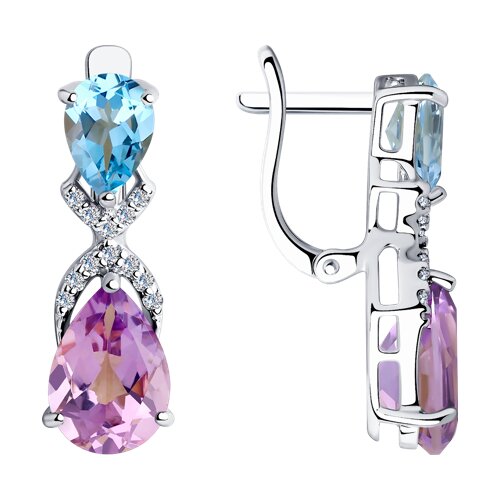 Cercei din argint  cu pietre Cubic Zirconia Incolor, Ametist și Topaz albastru