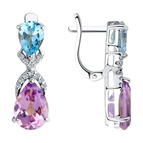 Cercei din argint cu Cubic Zirconia Incolor, Ametist și Topaz albastru