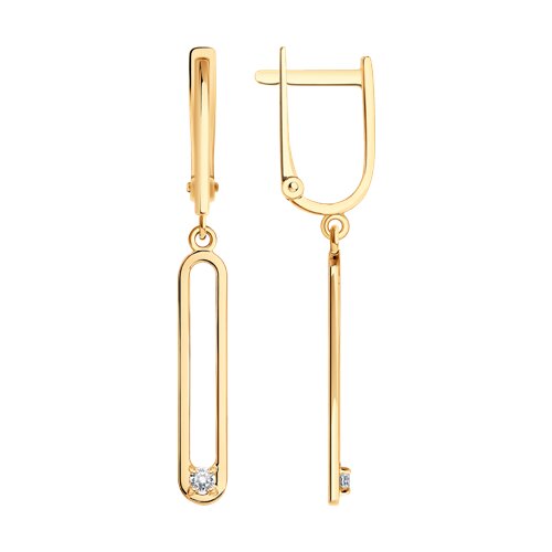 Серьги Длинные из красного золота с камнями Фианит