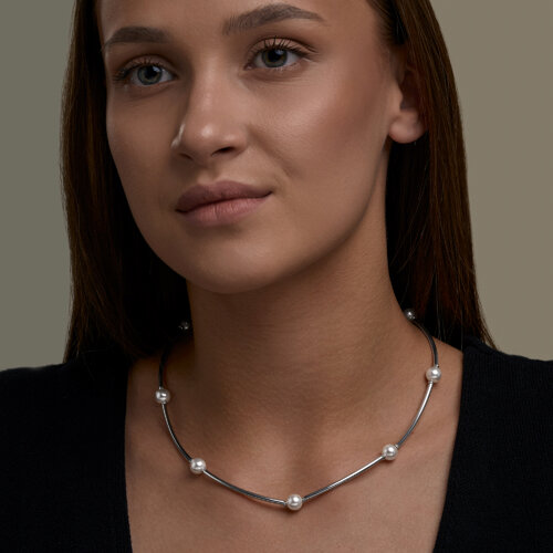 Колье из серебра с камнями Жемчуг Swarovski